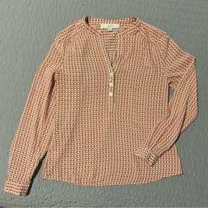 LOFT Geometric Print V-Neck Blouse, EUC